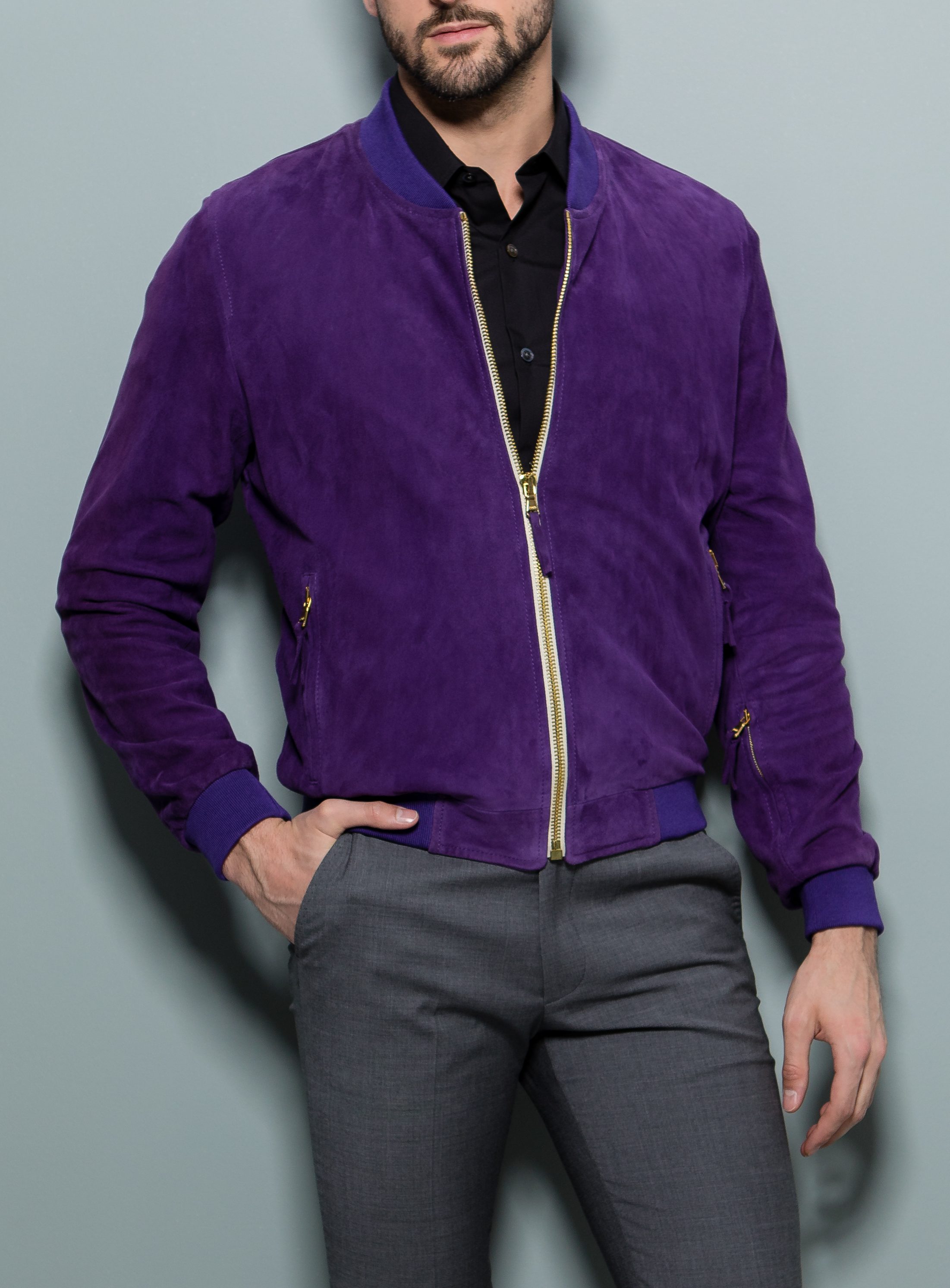 Purple Suede Bomber Jacket — Stephen F